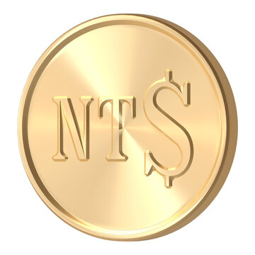 Gold coin with slab serif [New Taiwan Dollar] symbol

