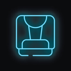 Fototapeta premium Blue glowing neon icon of a child car seat, isolated vector illustration on a black background