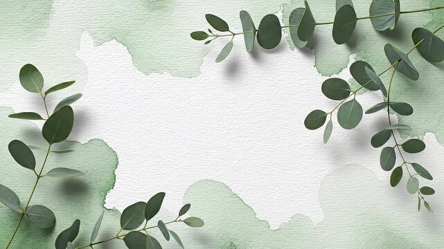 Animated Watercolor Frame with Eucalyptus Leaves and Soft Green Washes Botanical Minimalist Concept
