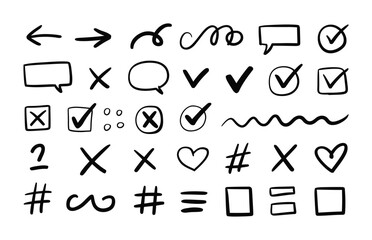 Vector illustration contains a variety of hand-drawn icons and symbols