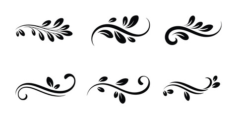 Fototapeta premium Collection of black vector floral designs arranged in a grid
