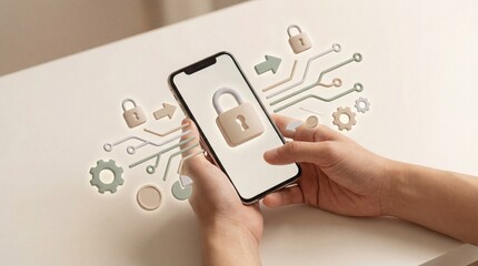 Smartphone security concept with digital lock icon and circuit board elements