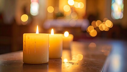 Candles in Church - Warm Light and Spiritual Ambiance.