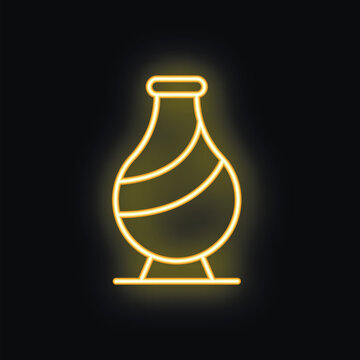 Yellow neon light representing an amphore on a black background