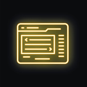 Neon sign representing a webpage displaying programming code, a concept for web development and software engineering