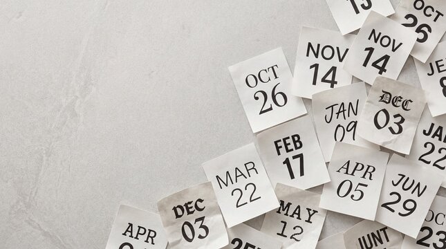 Overhead View of Scattered Calendar Pages with Copy Space