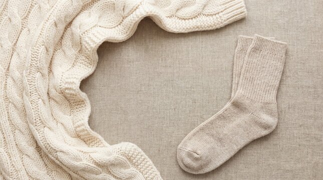 Overhead Flat Lay of Cozy Knitwear with Copy Space