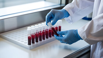 laboratory test tubes with blood samples