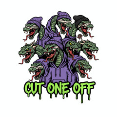 Fototapeta premium Hydra Heads in Hoodies with Cut One Off Text.