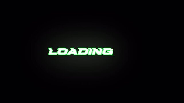 Green Pixelated Loading Text with Glitch Effect on Transparent Background