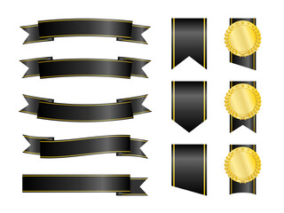 ブラックのカーブリボンと縦型タグパーツを組み合わせた重厚感のある装飾リボン集 © GoodLuckDesigns