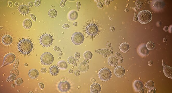 Microscopic view of cells, revealing intricate biological structures and details.