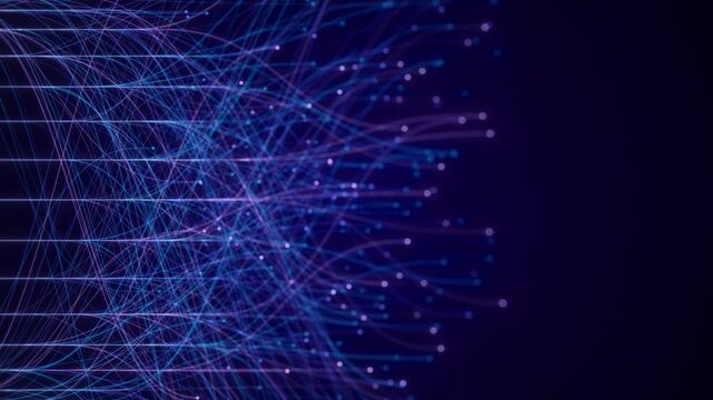 Abstract Neural Network Graph Visualization, AI Machine Learning Data Classification. Connected Nodes and Flow Lines, Big Data Technology Abstract Background for Artificial Intelligence Communication
