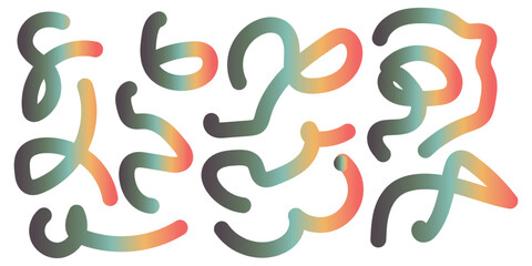 Abstract organic doodles and shapes with a muted green, orange, and red gradient on a white background, artistic illustration