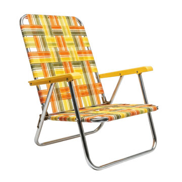 Vintage folding chair with a vibrant and colorful geometric pattern