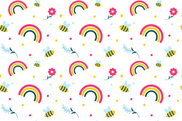 seamless pattern rainbow bee