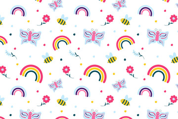 seamless pattern rainbow butterfly