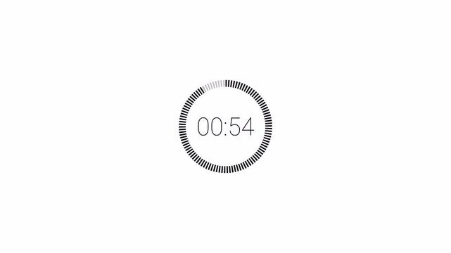 One minute countdown animation on a transparent background, 1 minute circle countdown timer from 60 to 0 second with alpha channel, one minute circle countdown video	

