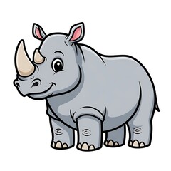 Obraz premium Cartoon Rhinoceros Illustration on White Background.