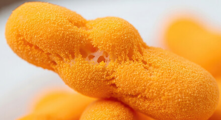 Intriguing close-up of a unique textured orange organic shape, suggesting a fascinating microbial or fungal growth