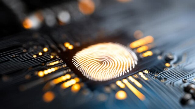 Biometric fingerprint sensor on electronic circuit board, biometric authentication, identity verification, security access, digital lock, touch ID, embedded system.