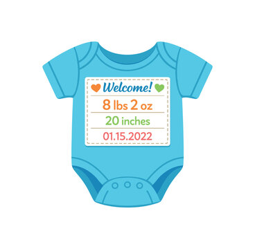 baby onesie with tiny label tag birth stats keepsake clothing icon clean shapes. colored flat icon vector illustration