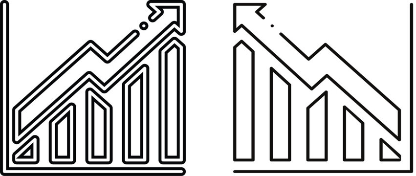 Minimalist Linear Growth Chart with Zig-Zag Arrow: Business Success Statistics and Upward Financial Trend Vector Icon