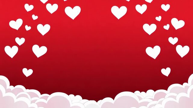 Valentines day animated background of floating hearts and clouds on red ideal for romantic occasions