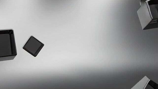 Shiny black cubes floating in mid-air against gradient background