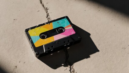 Colorful Cassette Tape Cracked Surface