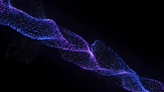 Flowing Digital Particles River, Purple and Blue Light Waves