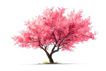 Fototapeta premium A watercolor painting of a beautiful blooming cherry blossom tree. The tree features pink flowers and a dark trunk, evoking a sense of spring and renewal
