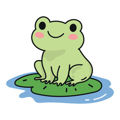 Fototapeta premium Cute hand drawn frog, cartoon woodland animal character illustration for kids
