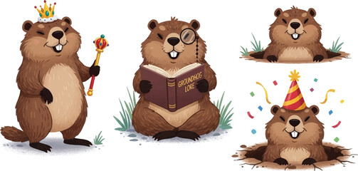 Fototapeta premium Celebratory Beaver Characters with Party Elements. Playful Illustration for Learning and Event Content. Fun Community and Education Concept