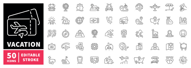 Vacation editable line icons set: travel and tourism outline symbols © Jocelyn_Flores