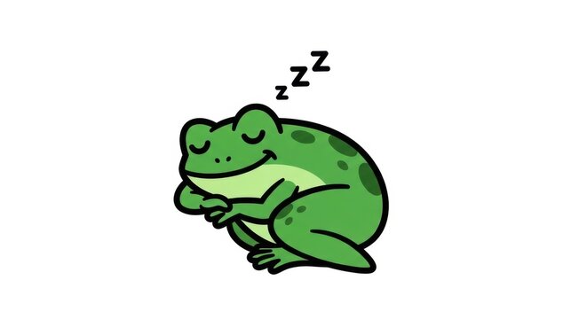 A cute cartoon frog sleeping peacefully with zzz above its head isolated on white background