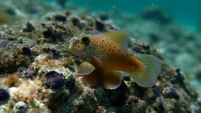 Closeup of a goby fish resting on a reef underwater sea life observation study of marine biology in natural habitat diving exploration