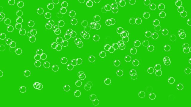 Rising air bubbles- Water bubbles rising on green screen background. Foam bubbles random animation. White champagne bubbles rising upwards. Soap bubbles floating and moving slowly in the green sky.