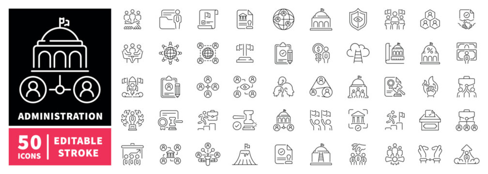 Administration editable line icons set. government and organization symbols
