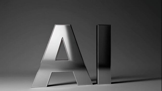 A video showcasing a sleek, metallic AI logo on a dark background, symbolizing innovation and technology