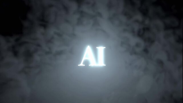 A video showcasing the concept of artificial intelligence with a glowing AI logo in a dark and mysterious background