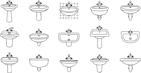 A diverse collection of vintage bathroom sinks showcasing various designs and styles