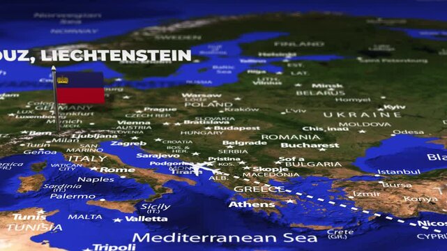 Flight From Amman JORDAN to Vaduz LIECHTENSTEIN with flag pins