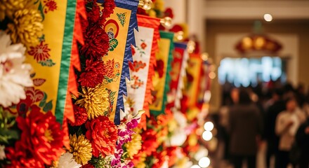 Obraz premium Indian wedding garland flowers decoration colorful traditional ceremony transparent background