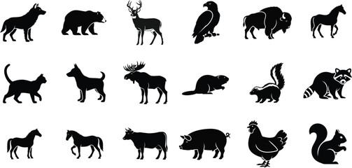 Obraz premium Collection of animal silhouettes featuring various species in profile