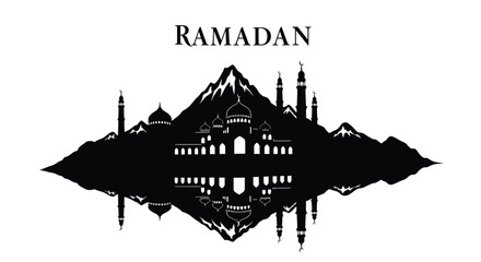 Ramadan mosque silhouette with minarets and dome in abstract modern style © Md