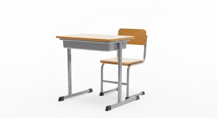 Fototapeta premium Simple school desk and chair set isolated on a white background