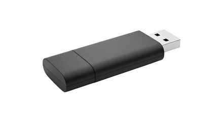 Black USB Flash Drive with Cap, Isolated on White Background, Digital Storage Device