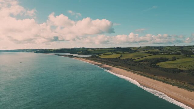 Aerial view of Slapton Sands beach, Devon, UK