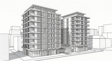 Fototapeta premium Modern Apartment Building Sketch - Architectural Design Blueprint